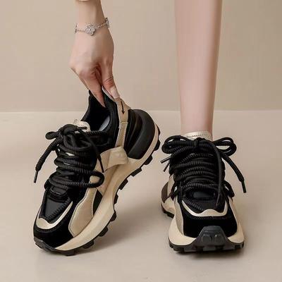 Толстая подошва, подходящая по цвету вафельная обувь Cortez, женская весенняя новая повседневная обувь Daddy, кроссовки из натуральной кожи, увеличивающие рост