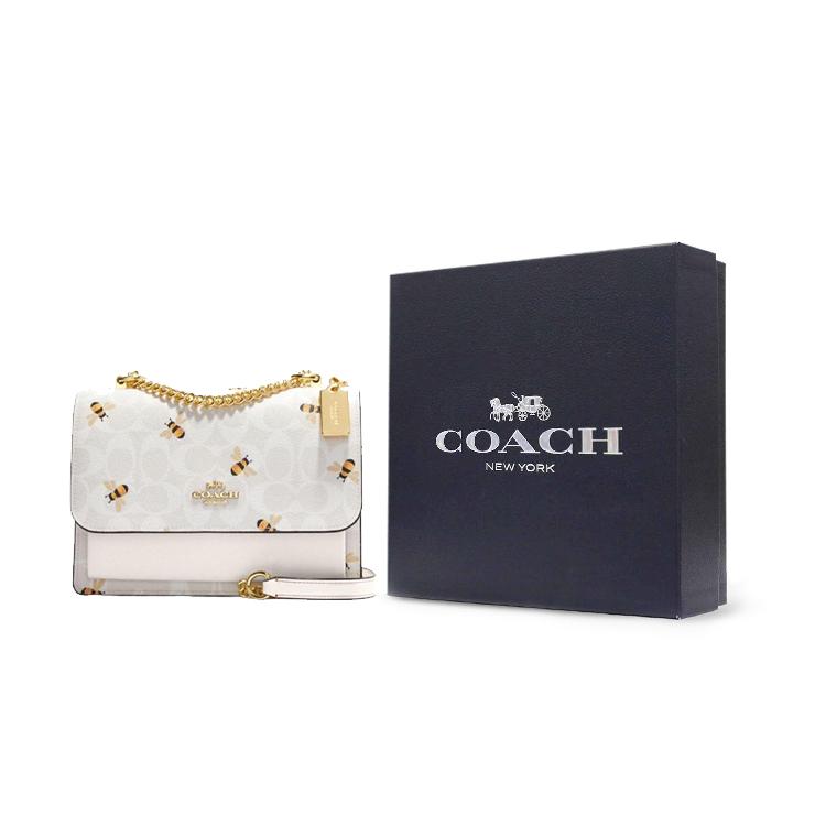 New COACH Klare Canvas With Leather Small Square Bag Trunk Bag Shoulder Bag Crossbody Bag Small Size Women's Glacier White CH515-IMRFI