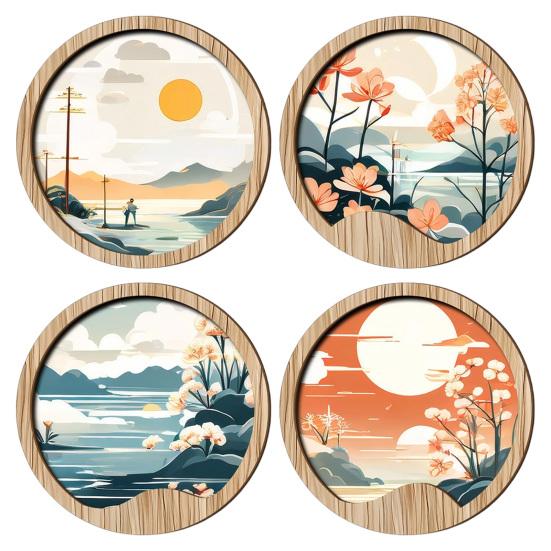 Decorative Wall Pieces for Entryway Nordic Wooden Art Sign, Round Botanical Landscape Hanging Decor Living Nursery Room Bedroom, Minimalist Home
