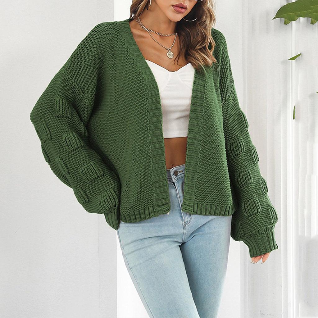 Женский однотонный повседневный ретро-стиль, цельный свитер с рукавами, вязаный кардиган, пальто