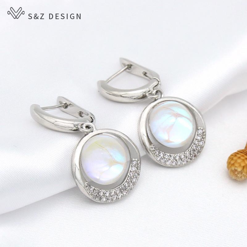 Trendy Elegant Cubic Zirconia Eardrop Colorful Round Crystal Drop Earrings For Women Girl Luxury Wedding Fashion Jewelry Gift Anti-allergy