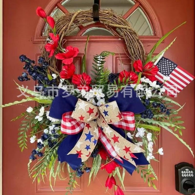 4th Of July Wreath Door Hanging Decoration With USA Flag Patriotic Party Home Outdoor Festive Display