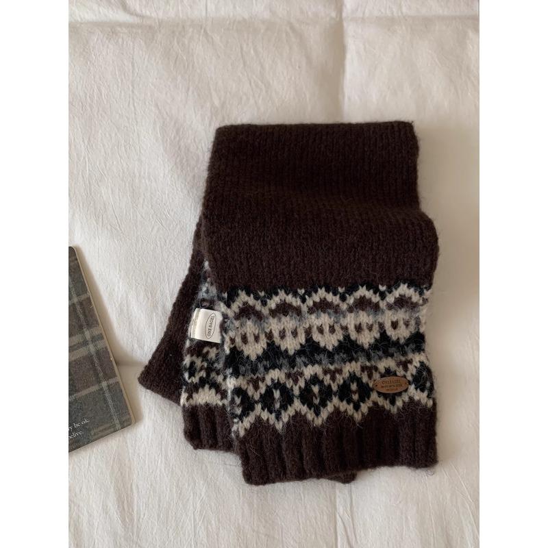 Зеленое Рождество~ Ретро жаккардовый шарф Fair Isle Женский Зимний Новый Теплый Утолщенный Вязаный Шарф