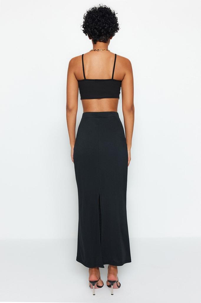 Женская стильная юбка, черная эластичная трикотажная юбка макси с высокой талией