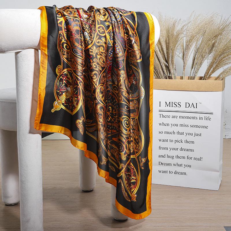 Шелковистый женский квадратный шарф 90x90 в корейском стиле, весна/лето, универсальный, с принтом