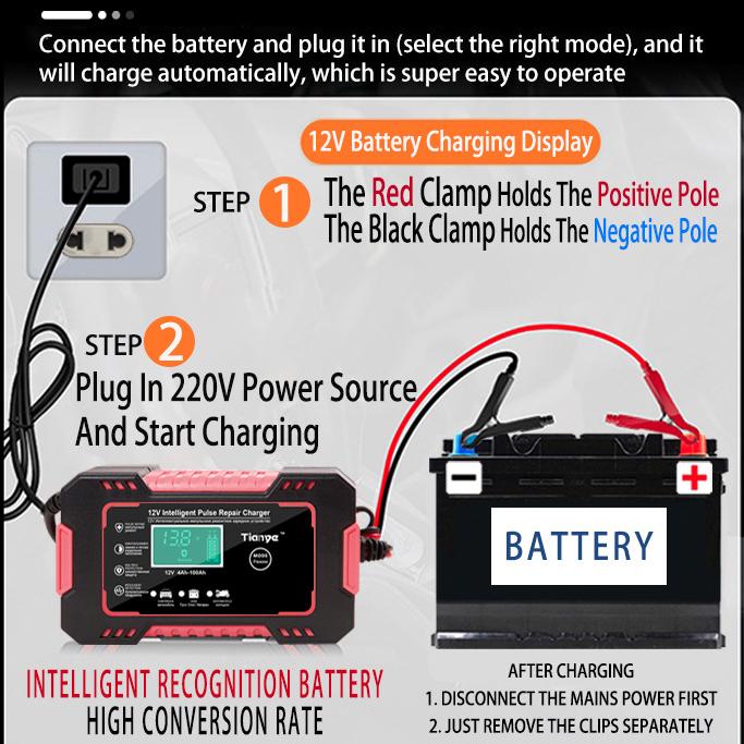 Автомобильное зарядное устройство с вилкой европейского стандарта, интеллектуальное зарядное устройство 12 В, 6 А, автомобильное зарядное устройство 12 В, обслуживание аккумулятора, свинцово-кислотный аккумулятор для автомобиля, грузовика, мотоцикла