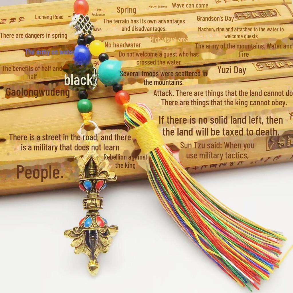 Retro Ethnic Tibetan Rotating Lotus Bell Pendant - Nine Palace Diamond Design for Scenic Tourism and Car Decoration