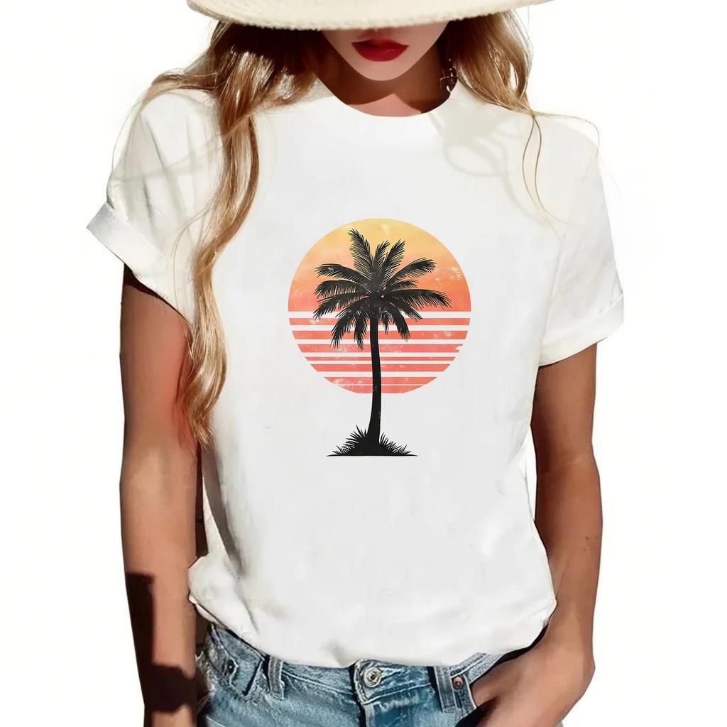 Женская повседневная футболка с круглым вырезом и короткими рукавами с принтом