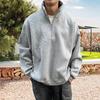 Men Fall Winter Sweatshirt Half-zipper Stand Collar Pure Color Loose Pullover Long Sleeves Casual Daily Streetwear Top