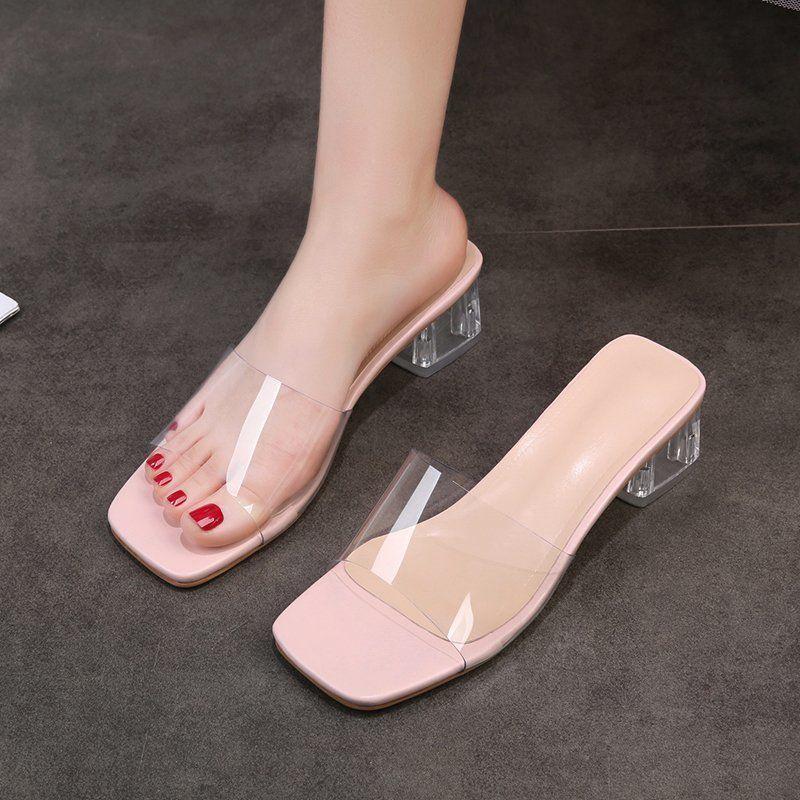 Crystal Slippers Women's Summer Fashion Outer Wear 2025 New Trendy Internet Celebrities Ins Non-slip Going Out High Heel Transparent Cool Slippers