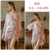Women's Chiffon Print One Piece Slit Lace Up Bodycon Backless Sleep Dress with Robe Lounge Set