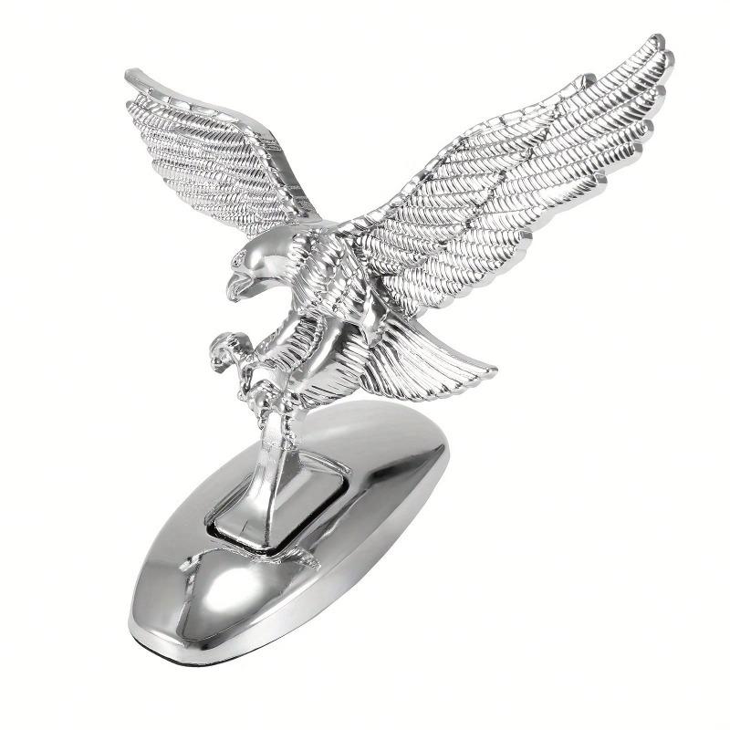 1pc Silver Eagle Shaped Car Ornament with Waterproof Self-adhesive and Rustproof Engine Hood Eagle Stand, Chrome Plated Car Decoration