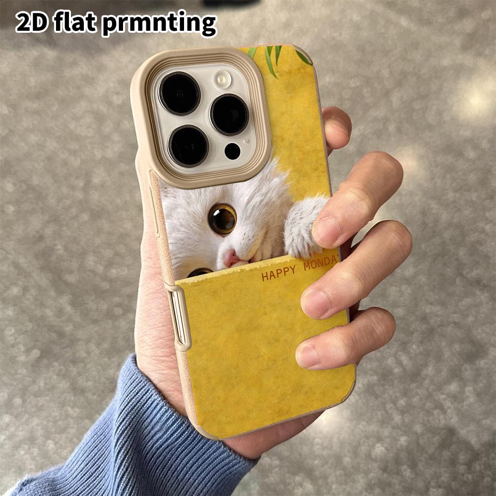 Phone Case: 2D flat lambskin suitable for iPhone 18 17 16 15 14 13 Pro film protective case,white kitten, Christmas and Halloween gift