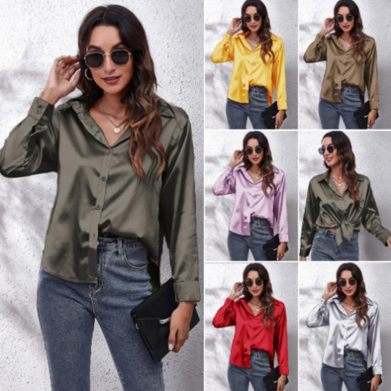 Женская простая блузка, весенний новый кардиган с V-образным вырезом, свободная рубашка с длинным рукавом и пуговицами