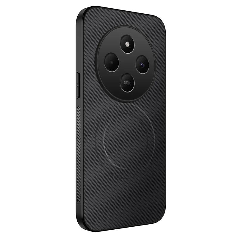 Carbon Fiber Wireless Charging Magnetic Cases For Poco M7 M6 4G M6 Plus 5G Lens Protection Silicone Soft Bumper Cover Phone Case