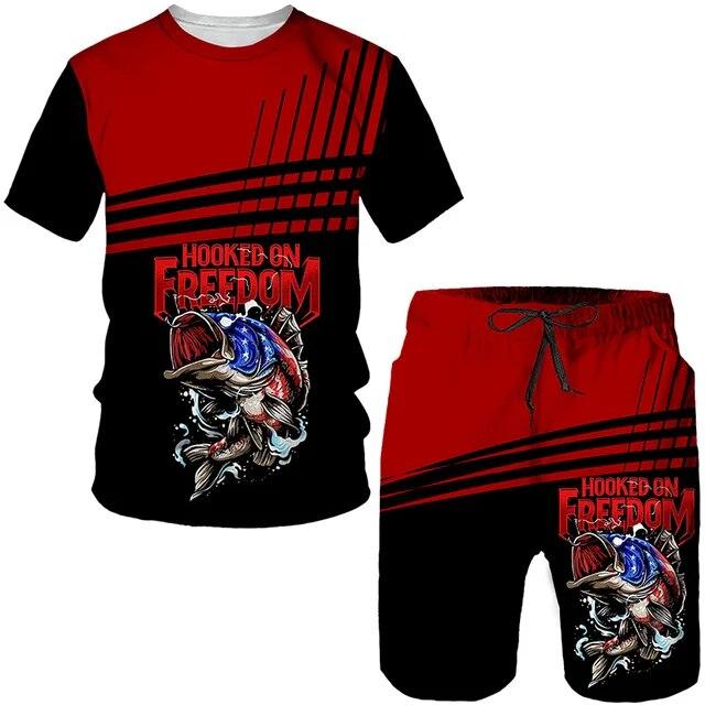 Летняя уличная одежда для рыбалки, мужская футболка + шорты, комплекты из 2 предметов, забавные охотничьи футболки Harajuku с круглым вырезом, спортивные топы с короткими рукавами
