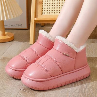 Парные хлопковые тапочки для женщин, зимняя сумка на толстой подошве и водонепроницаемые тапочки из искусственной кожи для мужчин, зимняя бархатная теплая и морозостойкая хлопковая обувь