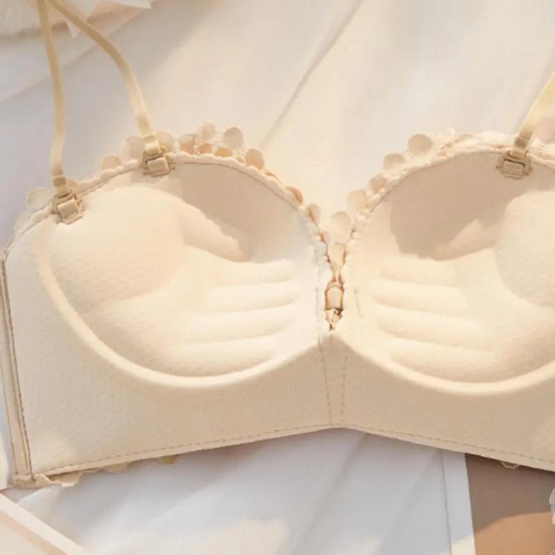 No Wire Lace Bra Thin Push-up Underwear Women's Lace Spaghetti Strap Underwear with Push Up Wireless Bra Mid Waist