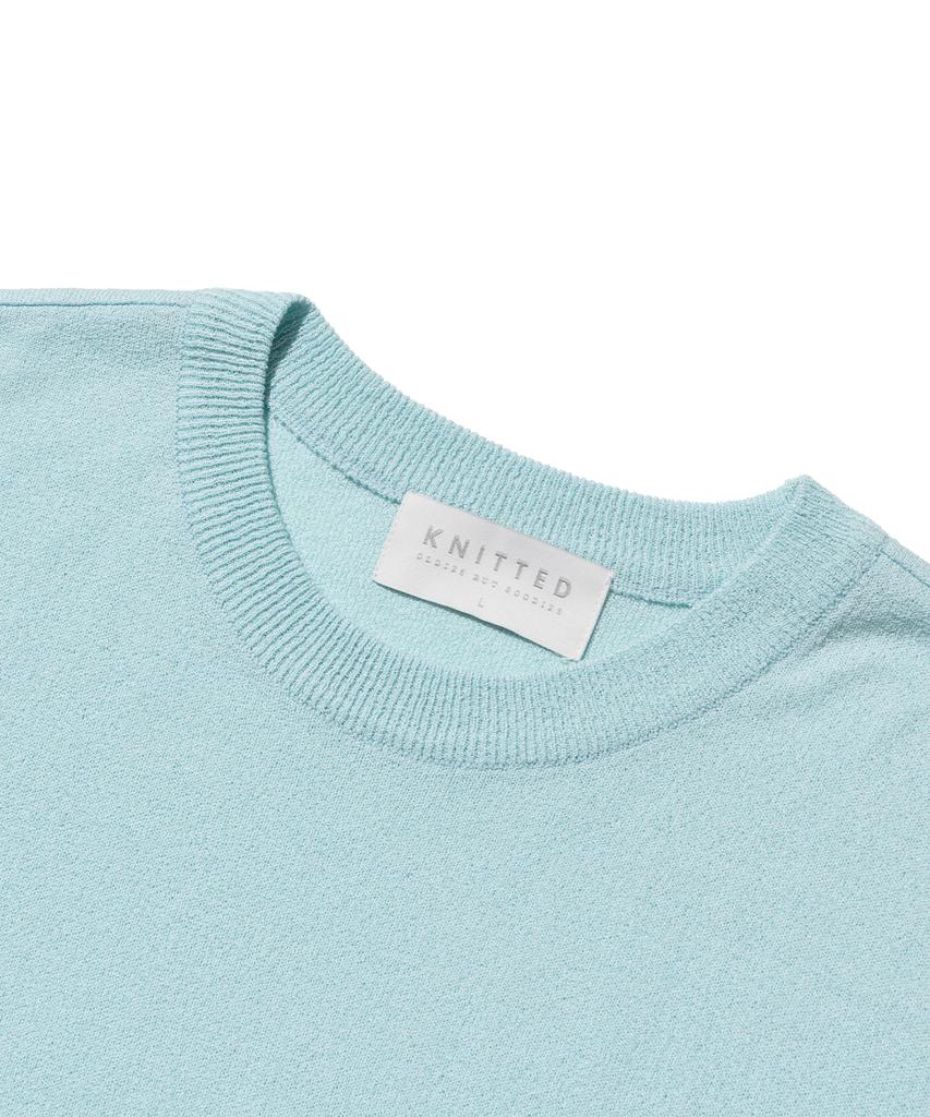 KNITTED Cool Summer Essential Round Short Sleeve Knit Tee Sky Blue