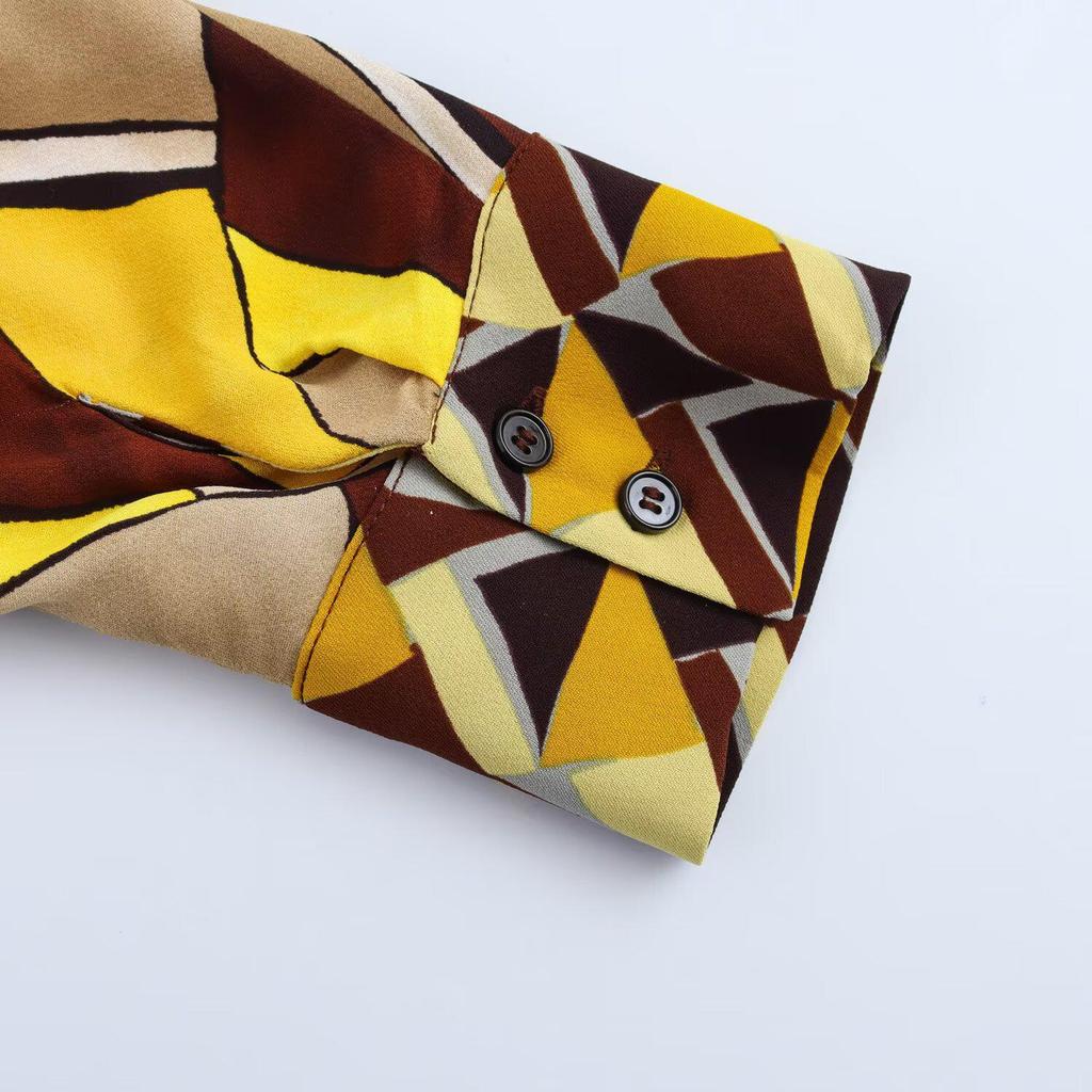 Весна 2025 Женский европейский и американский уличный стиль Принт Рубашка + Брюки Комплект