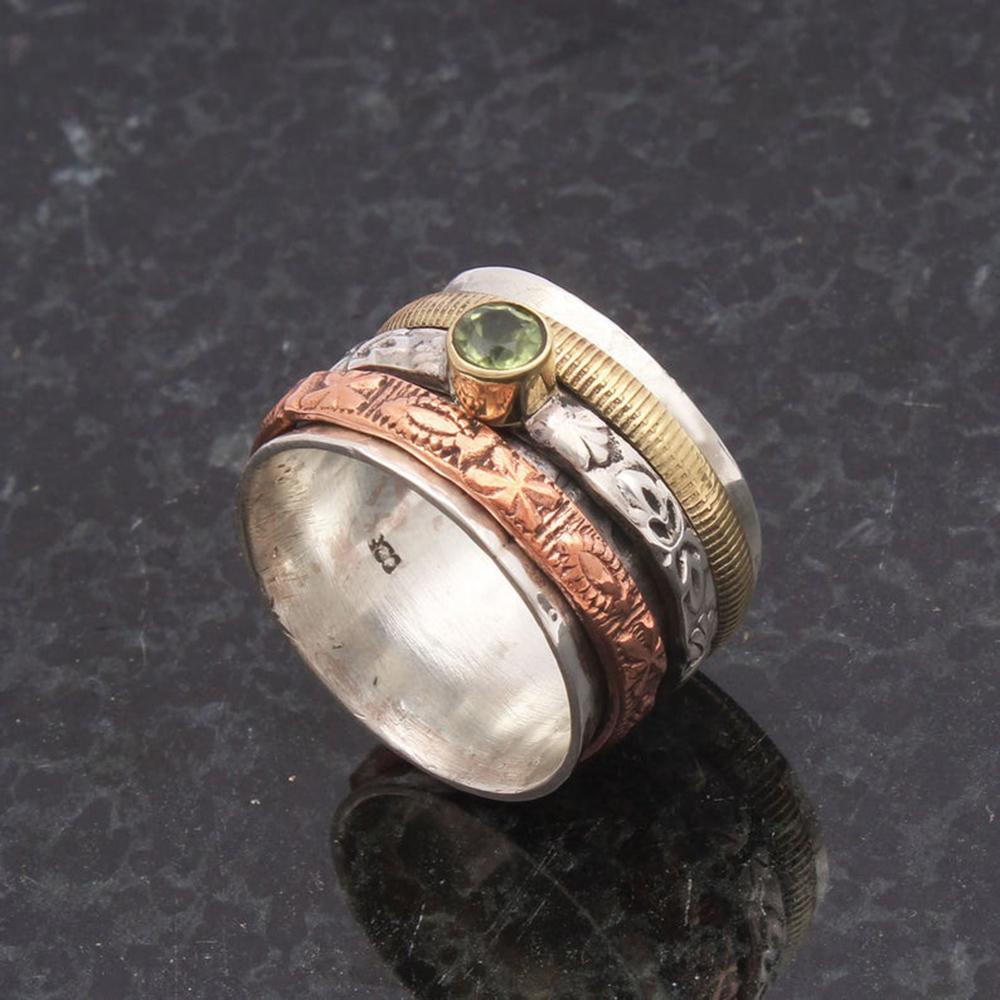 Ювелирные изделия из стерлингового серебра 925 пробы, кольцо с перидотом, кольцо-спиннер для большого пальца, кольцо для медитации, кольцо с камнем для Непоседы, новогодний подарок, подарок для праздничной одежды