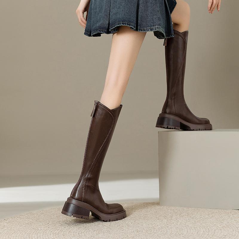 Зимние винтажные ботинки-рыцари на платформе для женщин, лаконичные, из мягкого плюша, на толстой подошве, женские эластичные облегающие современные длинные боты