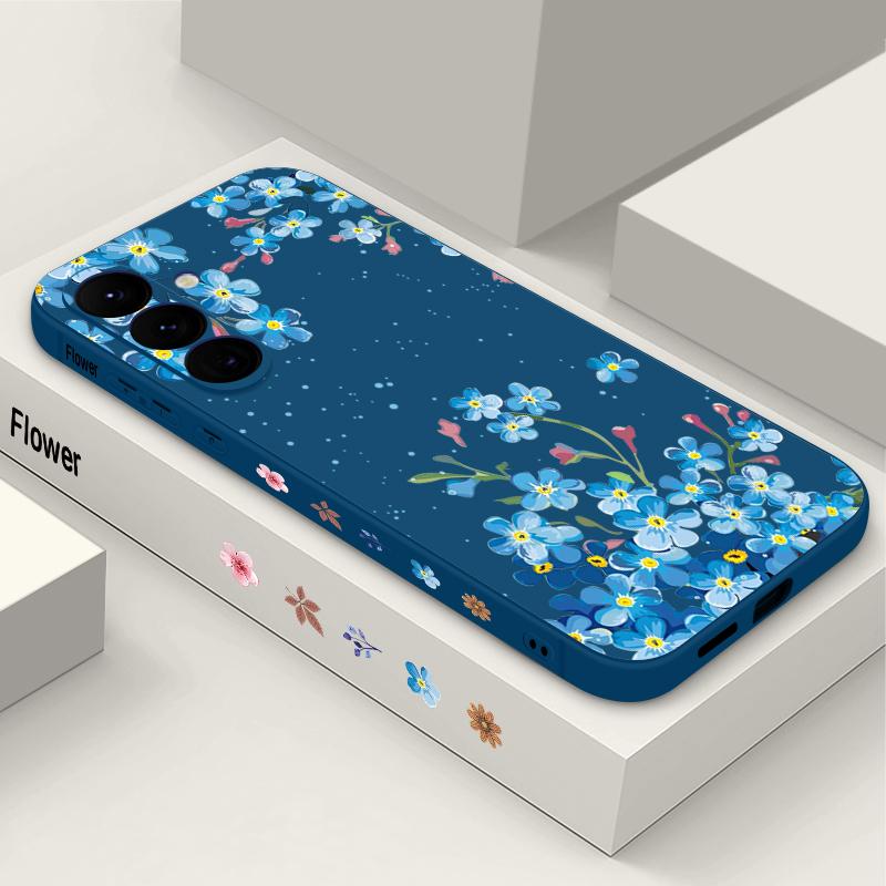 Чехол с узором из синих цветов для Samsung Galaxy S26 S25 Ultra S24 S23 S22 Plus S21 FE A15 A16 A17 A35 A36 A54 A55 A56 5G Мягкий чехол