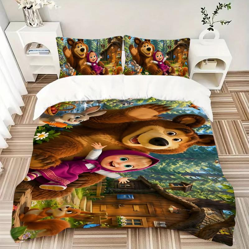 3Pcs Bear Girl Adventure Bedding Set Soft Fabric Duvet Cover Pillowcases Home Xmas Halloween Gift 1 Duvet Cover 2 Pillowcase S1999
