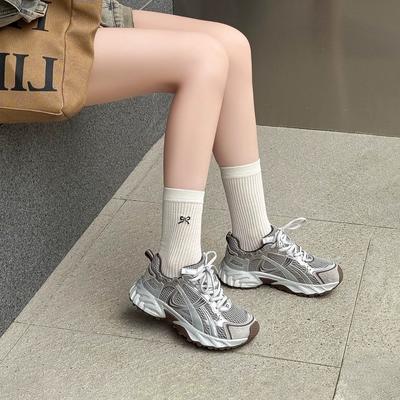 Корейская версия кроссовок «папины кроссовки» кожаные дышащие на платформе повседневные спортивные туфли женские 2025 осень новые универсальные легкие мягкая подошва тренд