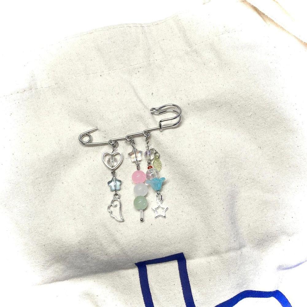 Pink and Blue Y2k Stars Brooch Bag Charm Beaded Brooch Fashion Outfit Beaded Bag Pins Women Girls