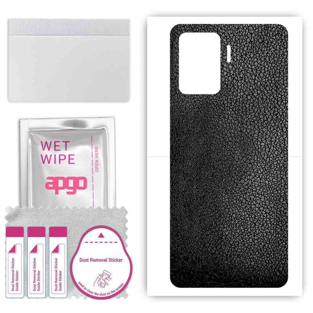 apgo Protective Skin Sticker for the Back Compatible with Oppo A94 (Reno5 F) , Wrap Film, Foil, Vinyl - Pattern Black Leather