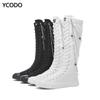 Spring Autumn Women Boots Canvas Mid Calf Boots Casual High Top Shoes Long Boots Lace Up Zipper Comfortable Flat Boots Size 34-43