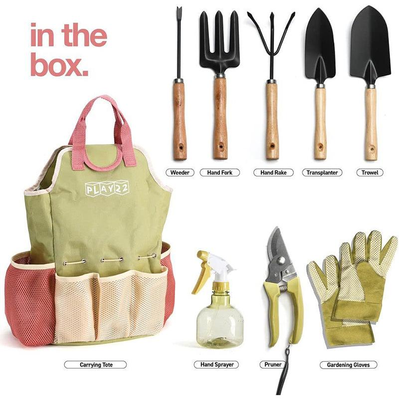 Gardening tools, 10 piece set, gardening tool kit, with bag and gloves, men's and women's gardening tool gifts