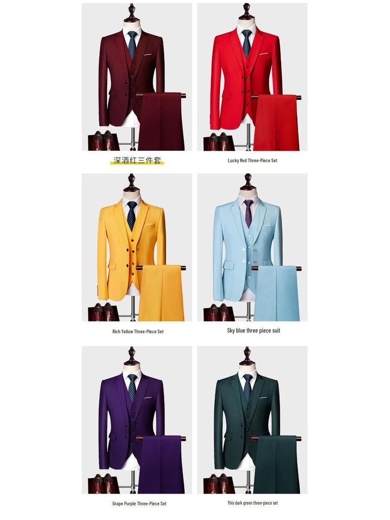 Мужской деловой повседневный красный костюм-тройка 2024 - QT3002-533