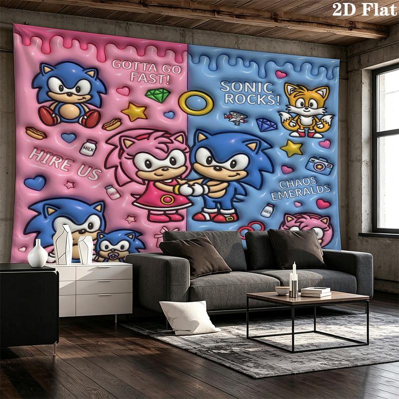 Sonic Hedgehog Wall Tapestry Aesthetic Wall Hanging Printed Fabric Blanket Decorative Tapestries For Bedroom Living Room Home Decor
