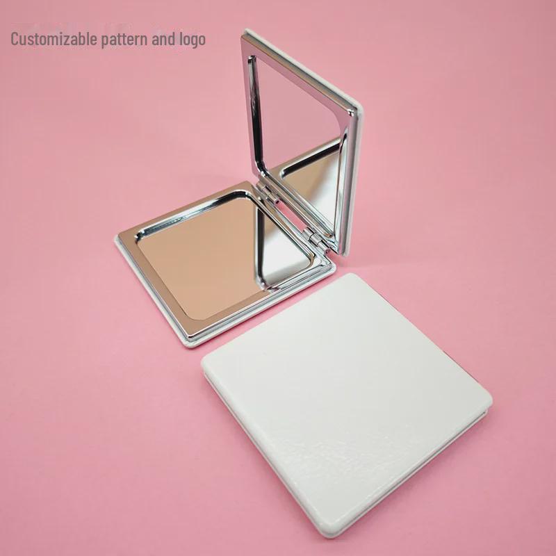 Компактное белое ПУ двухстороннее ручное складное зеркало для макияжа