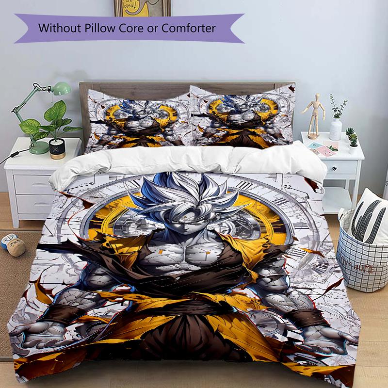 3pcs Timeless Hero Goku Quilt Cover Set - Soft & Comfortable Polyester Fabric, All-Season Breathable Comforter Set For 1 Quilt Cover & 2 Pillowca