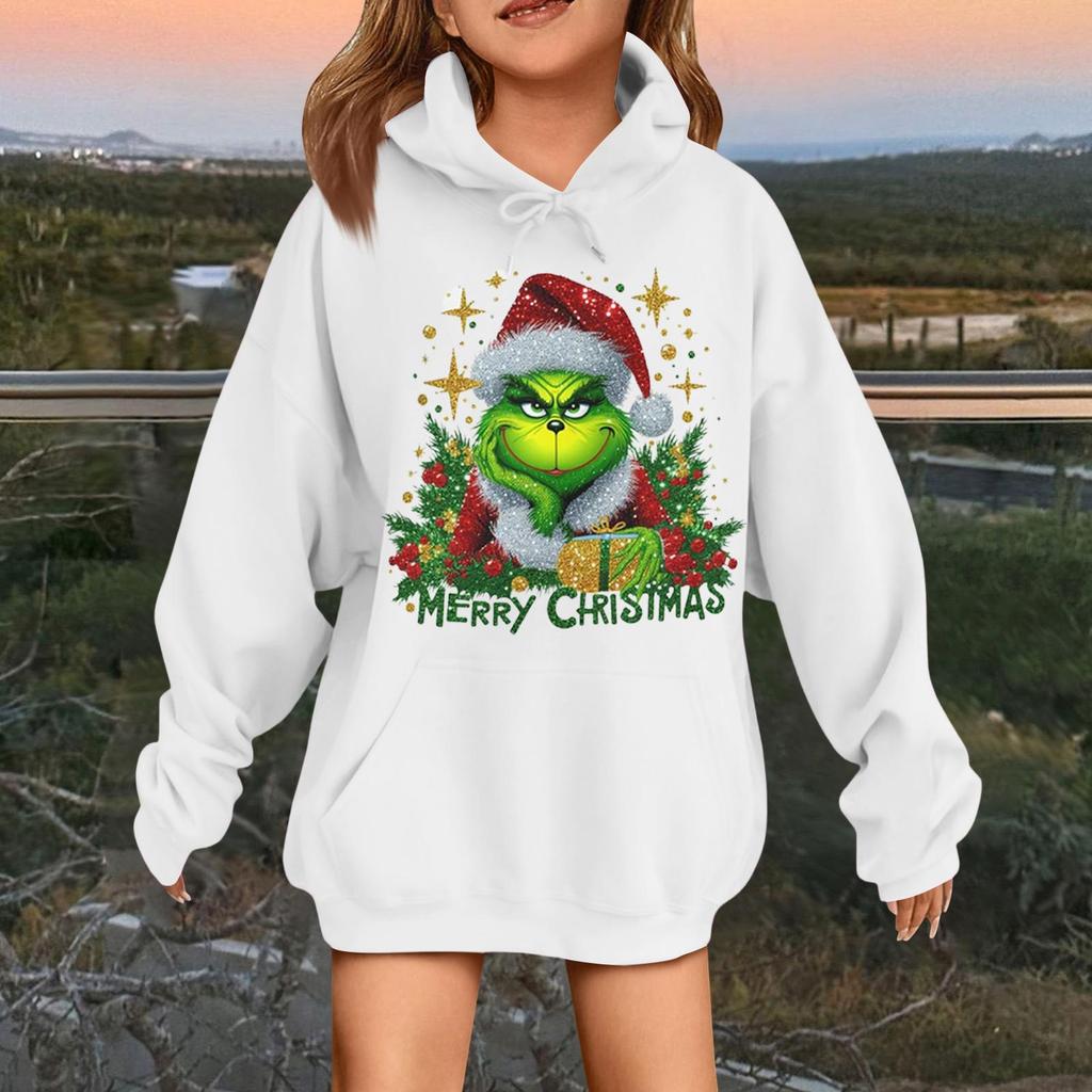 Children's Fashionable Casual Long-sleeved Loose Christmas Print Pullover Hooded Sweatshirt