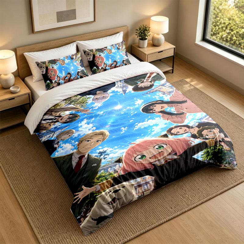 3Pcs Bedding SetSpy × Family Soft Bed Sheet and Two Pillowcases Home Bedroom Decor