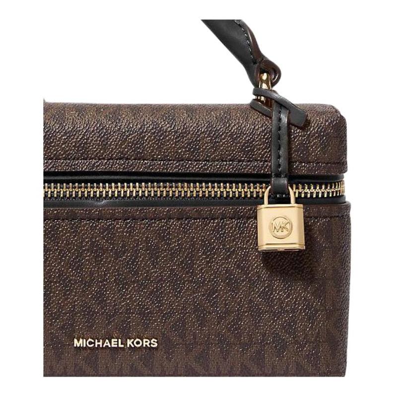 Michael Kors Jana Signature Сумка-тоут на молнии с золотой фурнитурой из покрытого холста Мини Женская Коричневая