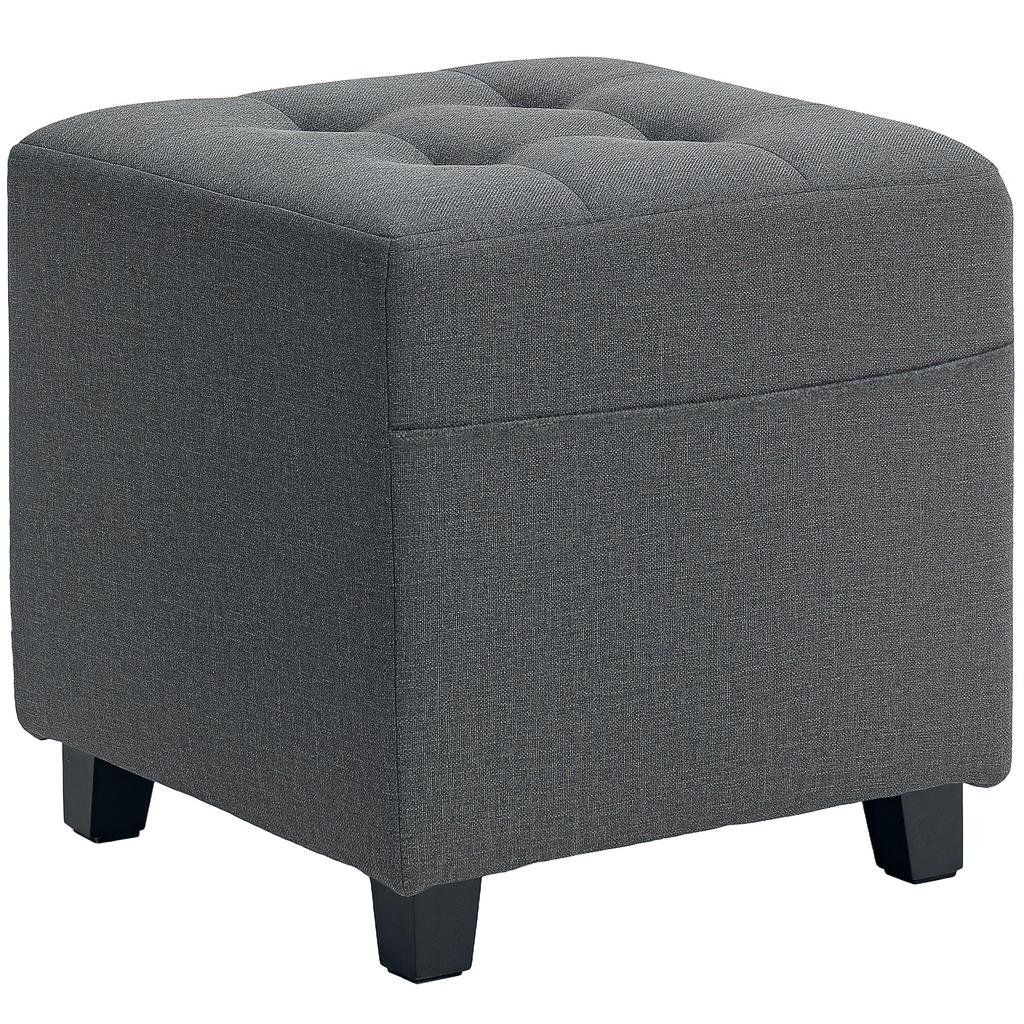 Living Room Footstool Ottoman, Linen-Look, Side Pocket, 35 x 35 x 35 cm, Grey