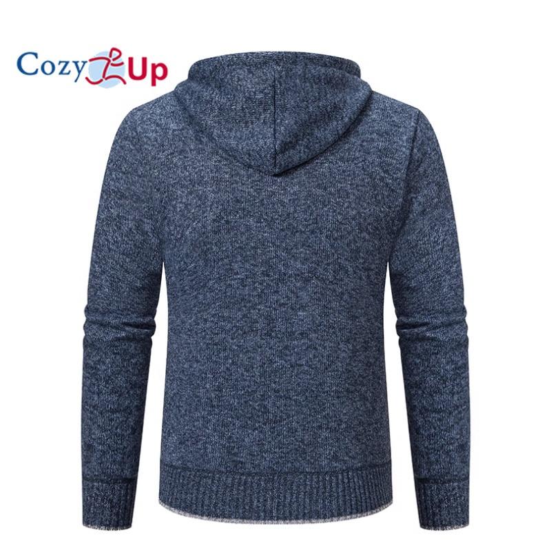 Cozy Up Мужской кардиган с длинными рукавами, повседневная уличная одежда, мягкая вязаная толстовка с капюшоном, термостойкая флисовая толстовка на молнии с капюшоном