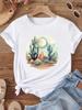 (Asian Size) Women Flower Cactus Plant Trend Cute Short Sleeve Fashion Clothing Casual Tshirt Female Print Lady Tee Top Graphic T-shirts