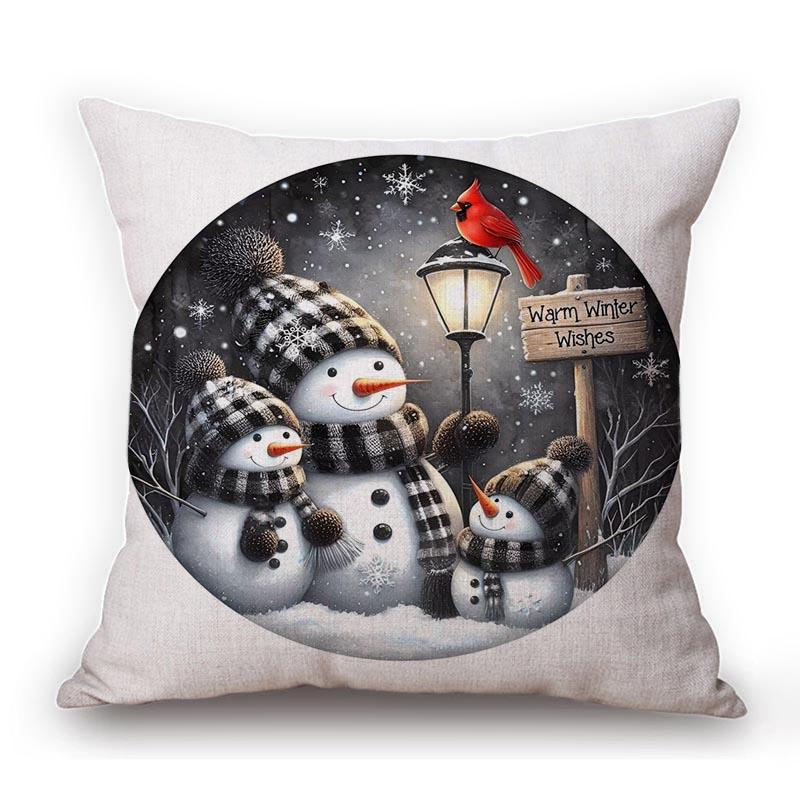Lovely Cute Round Shape Snowman Art Merry Christmas Decoration Sofa Throw Pillow Case Cotton Linen Xmas Party Art Cushion Cover