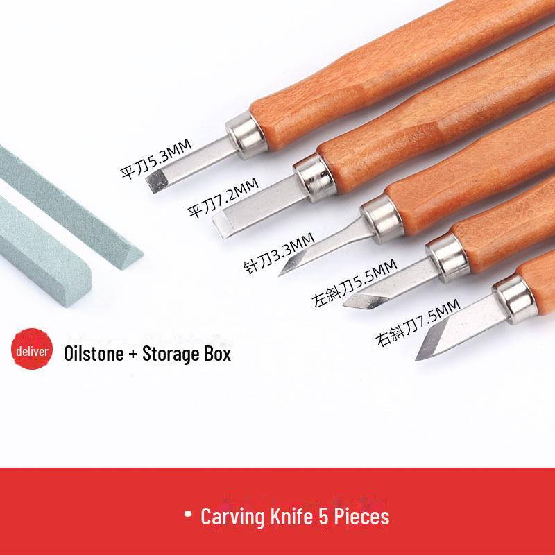 Набор ножей для резьбы по дереву ручной работы: В комплект входят нож для резьбы, перочинный нож, художественная печать, резиновый штамп. Идеально подходит для работ по дереву и штукатурке.