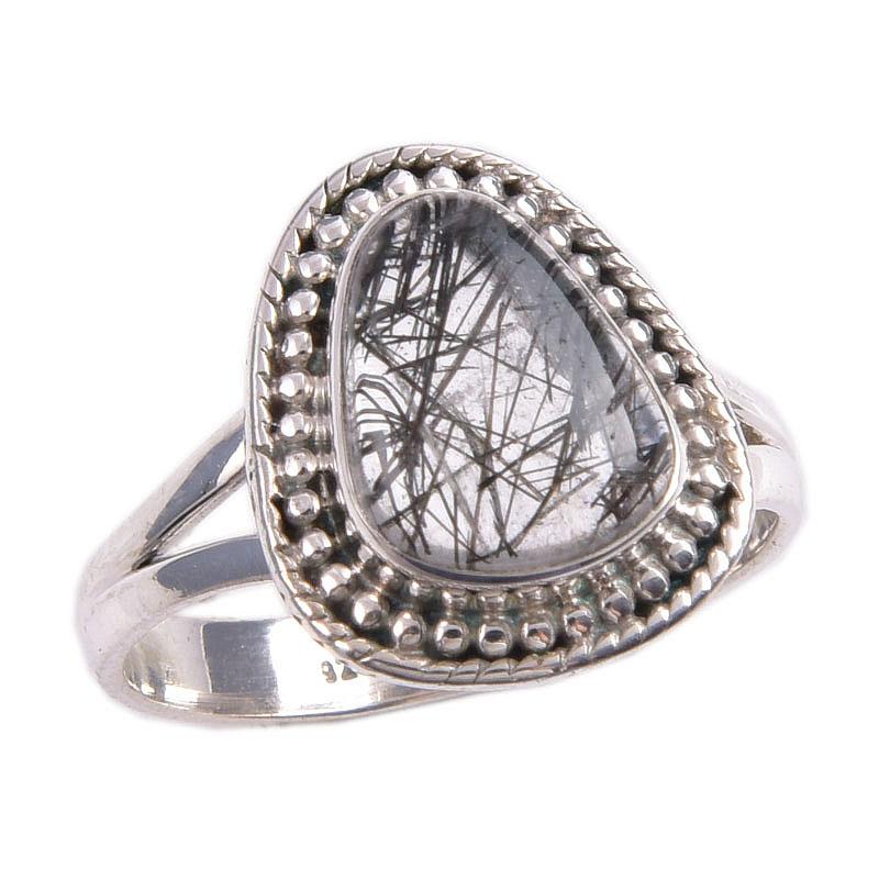 Natural Black Rutile Gemstone 925 Solid Sterling Silver Jewelry Ring Size 7 g5m31
