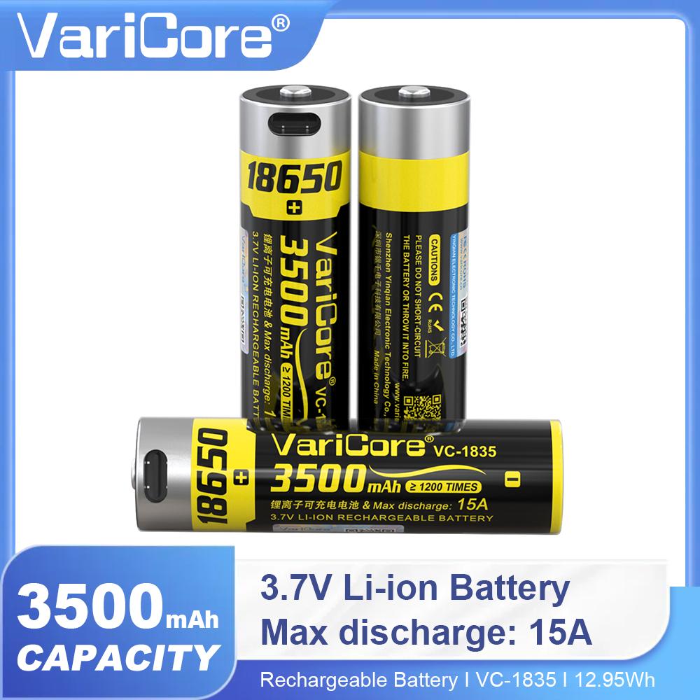 VariCore VC-1835-USB New Type-C 5V Input 3.7V 18650 3500mAh Capacity Rechargeable Lithium USB Battery for Toy Keyboar
