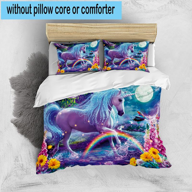 Magical Unicorn Garden 3pcs Bedding,Including 1pc Duvet Cover And 2pcs Pillowcases Perfect for Christmas,Ideal for Bedroom, Dormitory