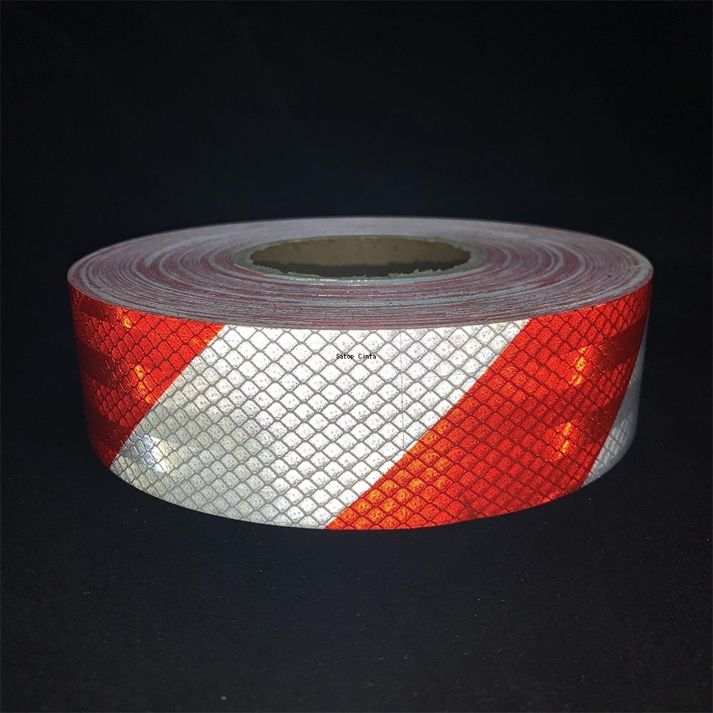 5cm*5m White-Red Retro Reflective Film Micro Prism Twill Reflect Tape Waterproof Adhesive Vinyl Safety Reflector Sticker For Car