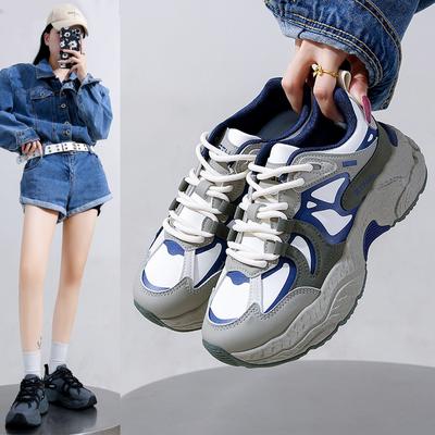 Повседневные женские кроссовки Dad на толстой платформе, легкие кроссовки на шнуровке, дышащие, нескользящие, теннисные кроссовки для ходьбы, удобные женские кроссовки